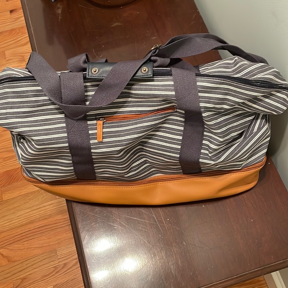 New Navy Striped Duffel Bag